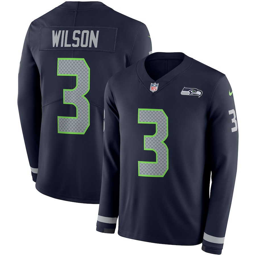 Men Seattle Seahawks 3 Wilson blue Limited NFL Nike Therma Long Sleeve Jersey